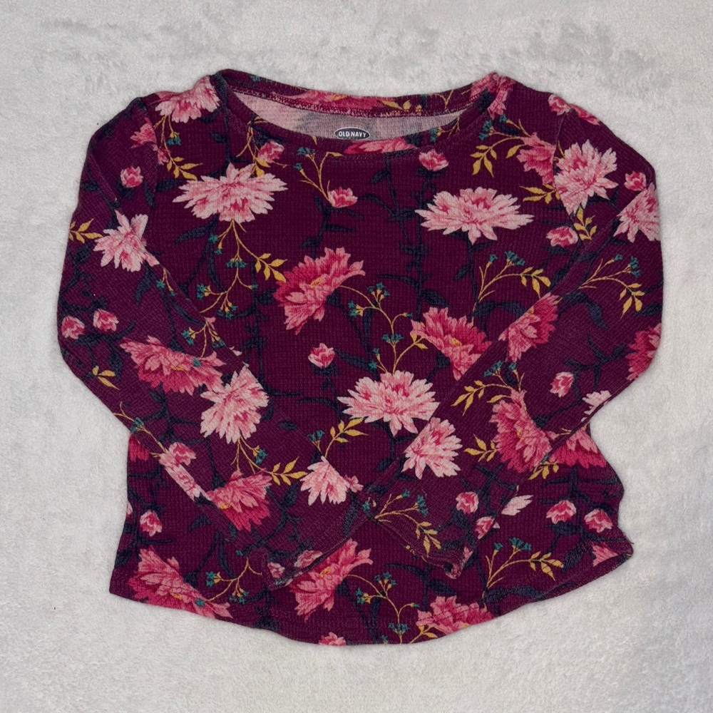(3 for $10) Old Navy Burgundy Floral Long Sleeve Top girls clothing